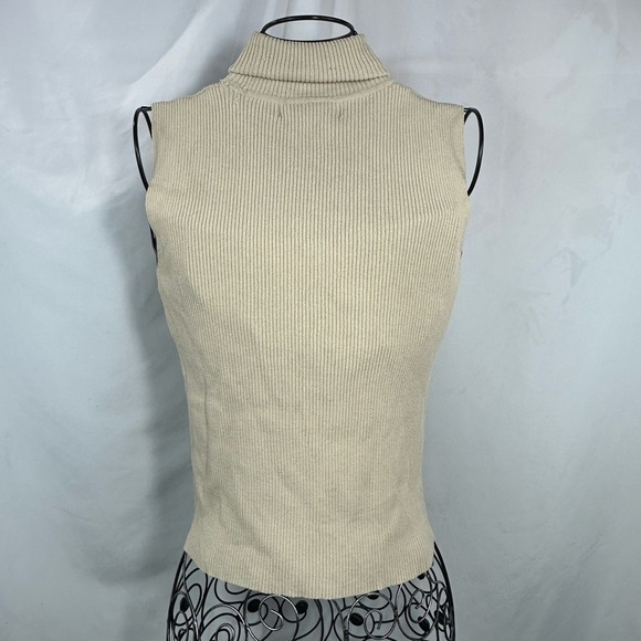 Jones New York ribbed tan turtleneck sleeveless tank size S - Picture 6 of 10